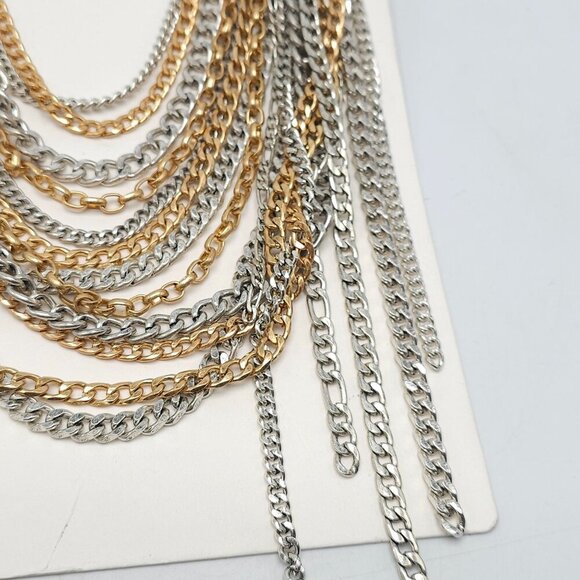 Zara Gold Silver Multi Chain Heavy Black Faux Leather Belt NWTs 4736/314/808 - Picture 4 of 6